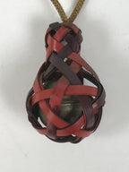 Japanese Woven Bamboo Hyotan Gourd Bell Keychain Phone Strap Amulet Red JK878