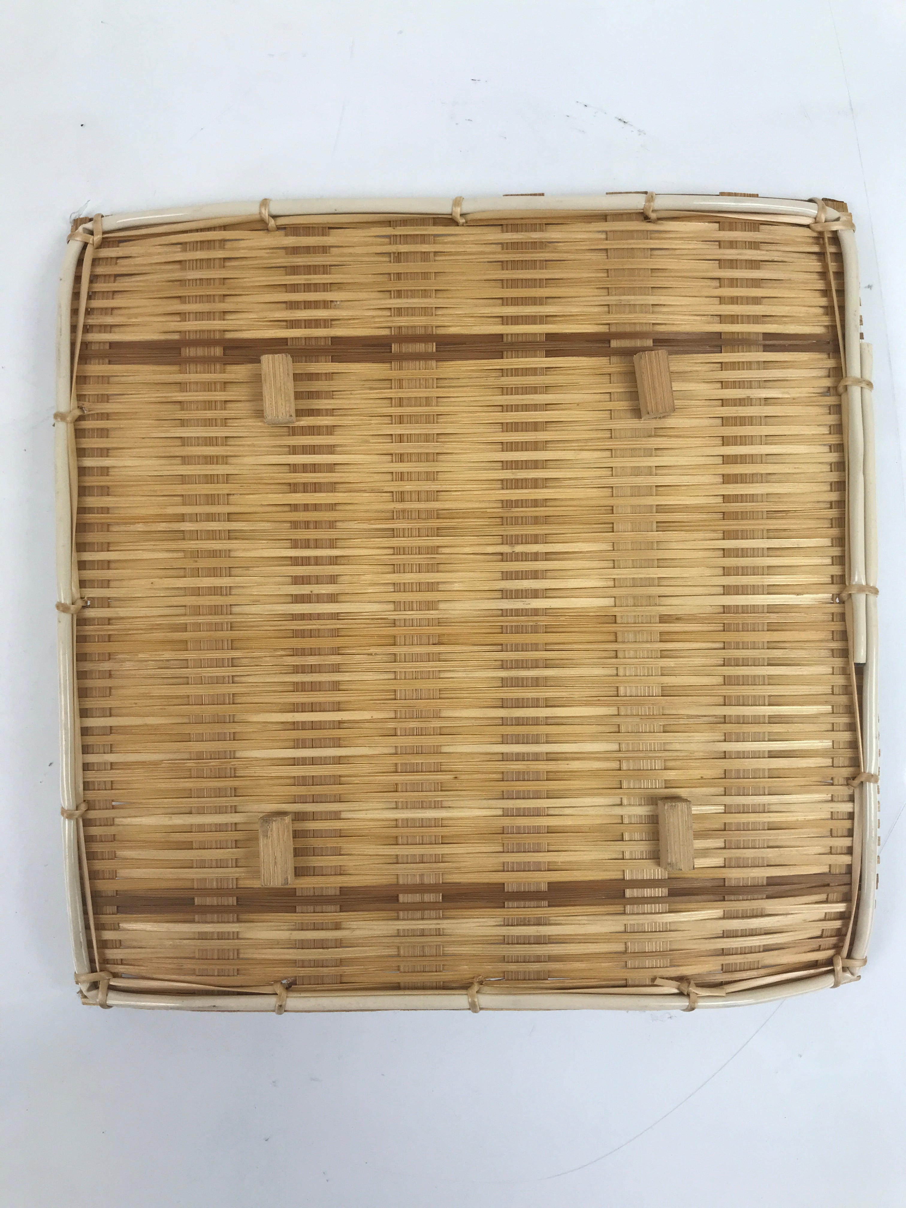 Japanese Woven Bamboo Small Serving Plate Vtg Square Kozara Sweets Brown L310