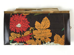 Japanese Woven Silk Fabric Wallet Vtg Gamaguchi Clasp Pleather Floral Brown KB85
