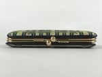 Japanese Woven Silk Wallet Vtg Ainu Pattern Gamaguchi Clasp Green Gold KB73