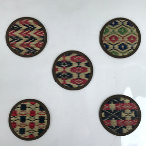 Japanese Woven Straw Tatami Drink Saucer Vtg Chataku Coaster 5pc Brown L344