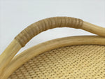 Japanese Woven Wooden Serving Tray Vtg Large Round Rattan Obon Handles L19