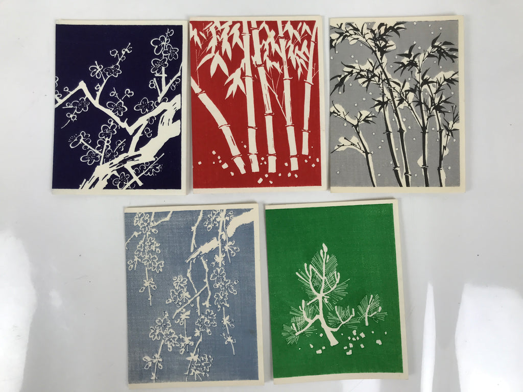 Japanese Writing Paper Set Woodblock Printed Vtg Floral Letter Stationary P374