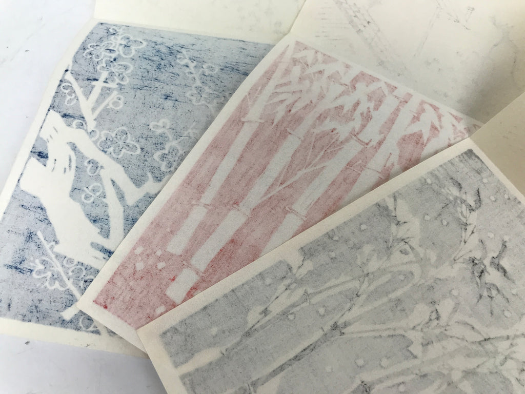 Japanese Writing Paper Set Woodblock Printed Vtg Floral Letter Stationary P374