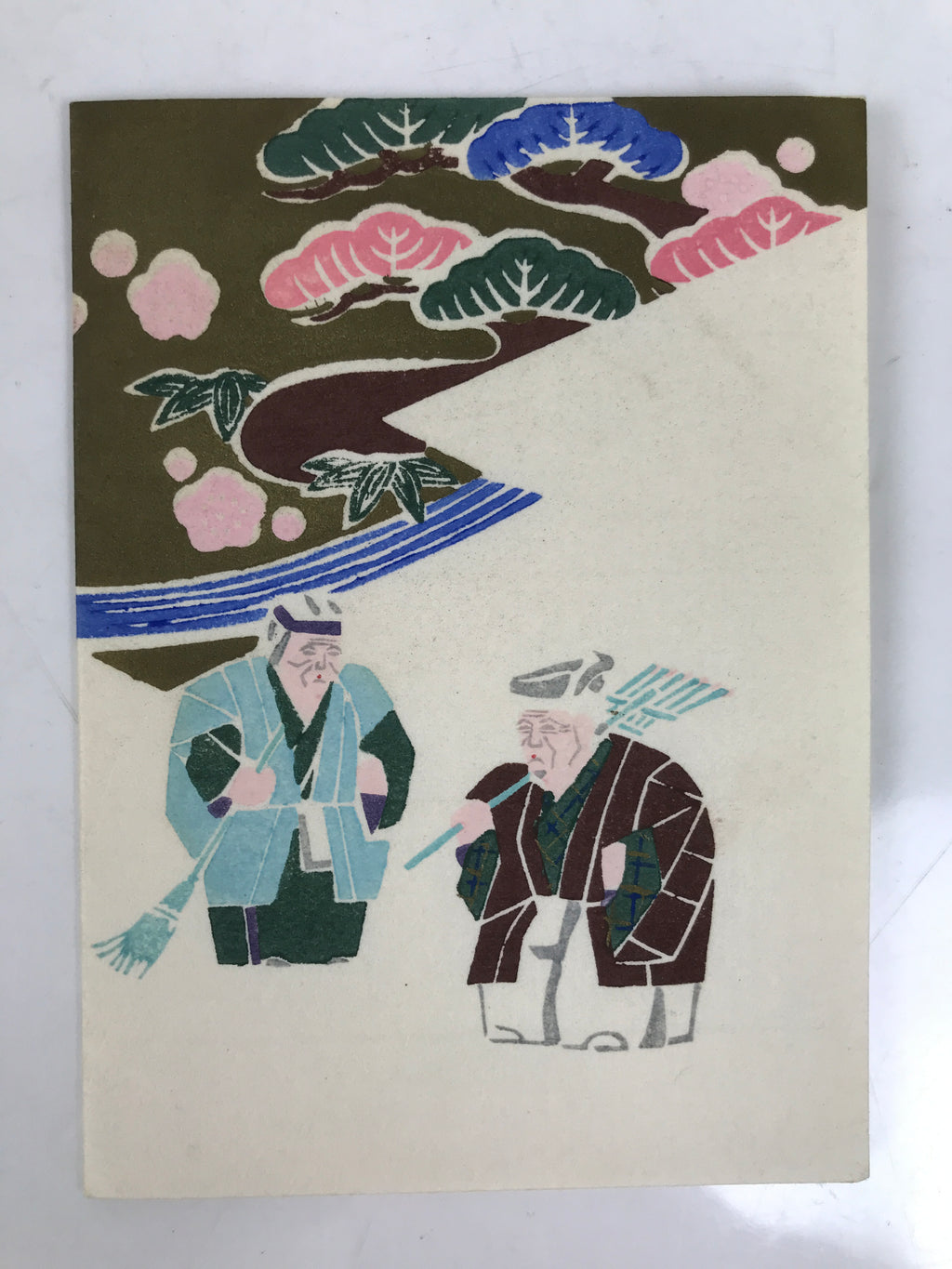 Japanese Writing Paper Woodblock Printed Vtg Takasago Elderly Couple P376