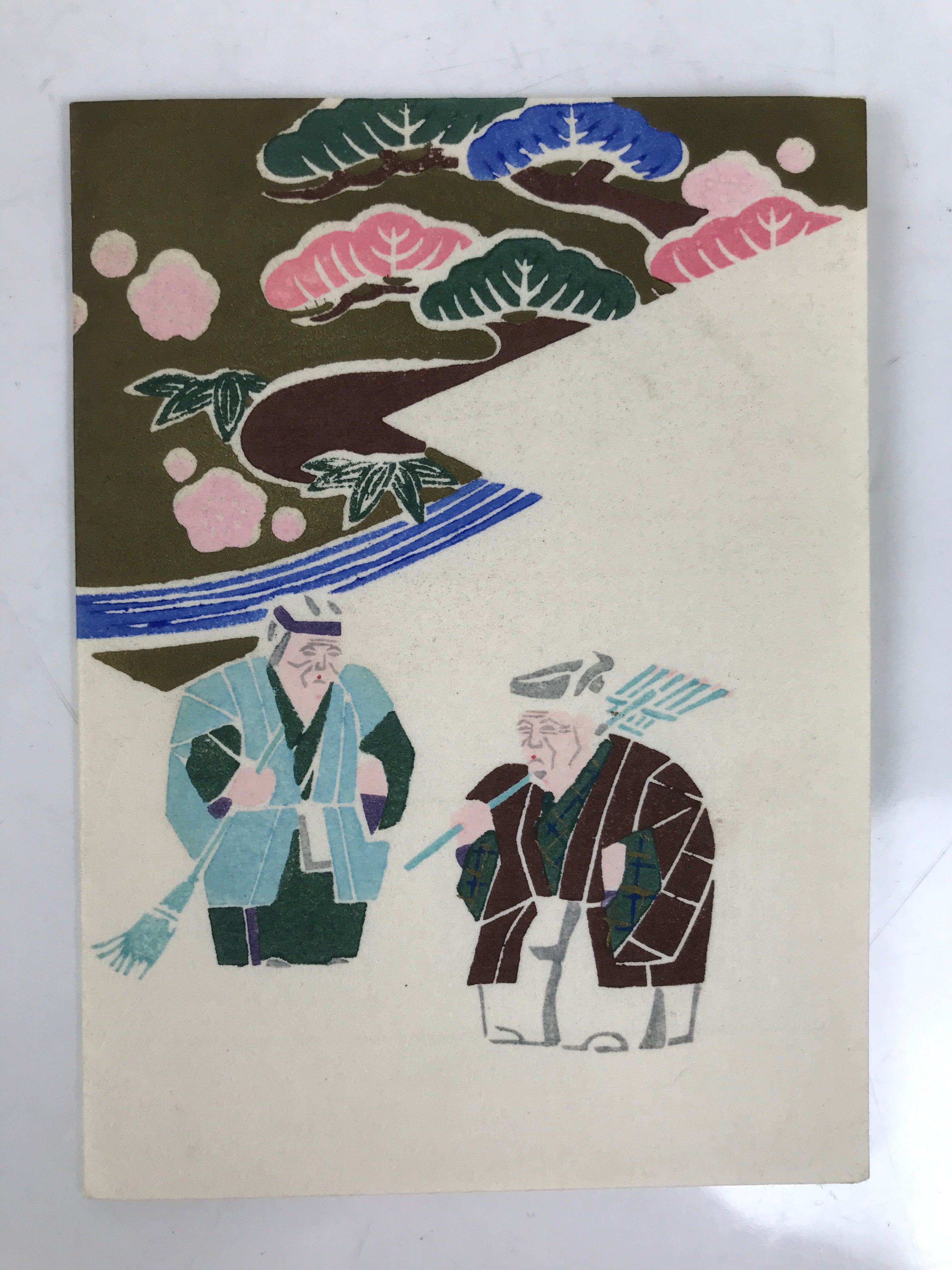 Japanese Writing Paper Woodblock Printed Vtg Takasago Elderly Couple P376