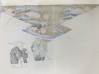 Japanese Writing Paper Woodblock Printed Vtg Takasago Elderly Couple P376
