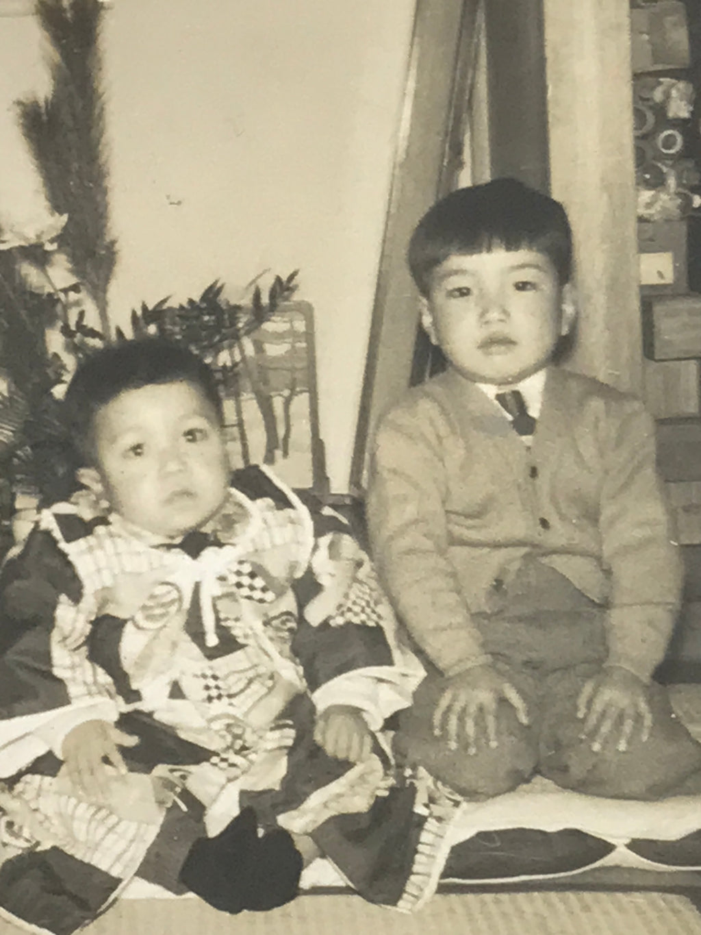 Japanese Young Children Posed Photograph Vtg New Years Day Black White PH179
