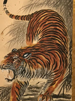 Japanese Zodiac Animal Hanging Scroll Vtg Roaring Tiger Kakejiku SC810