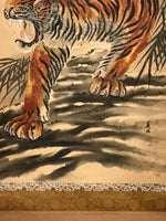 Japanese Zodiac Animal Hanging Scroll Vtg Roaring Tiger Kakejiku SC810