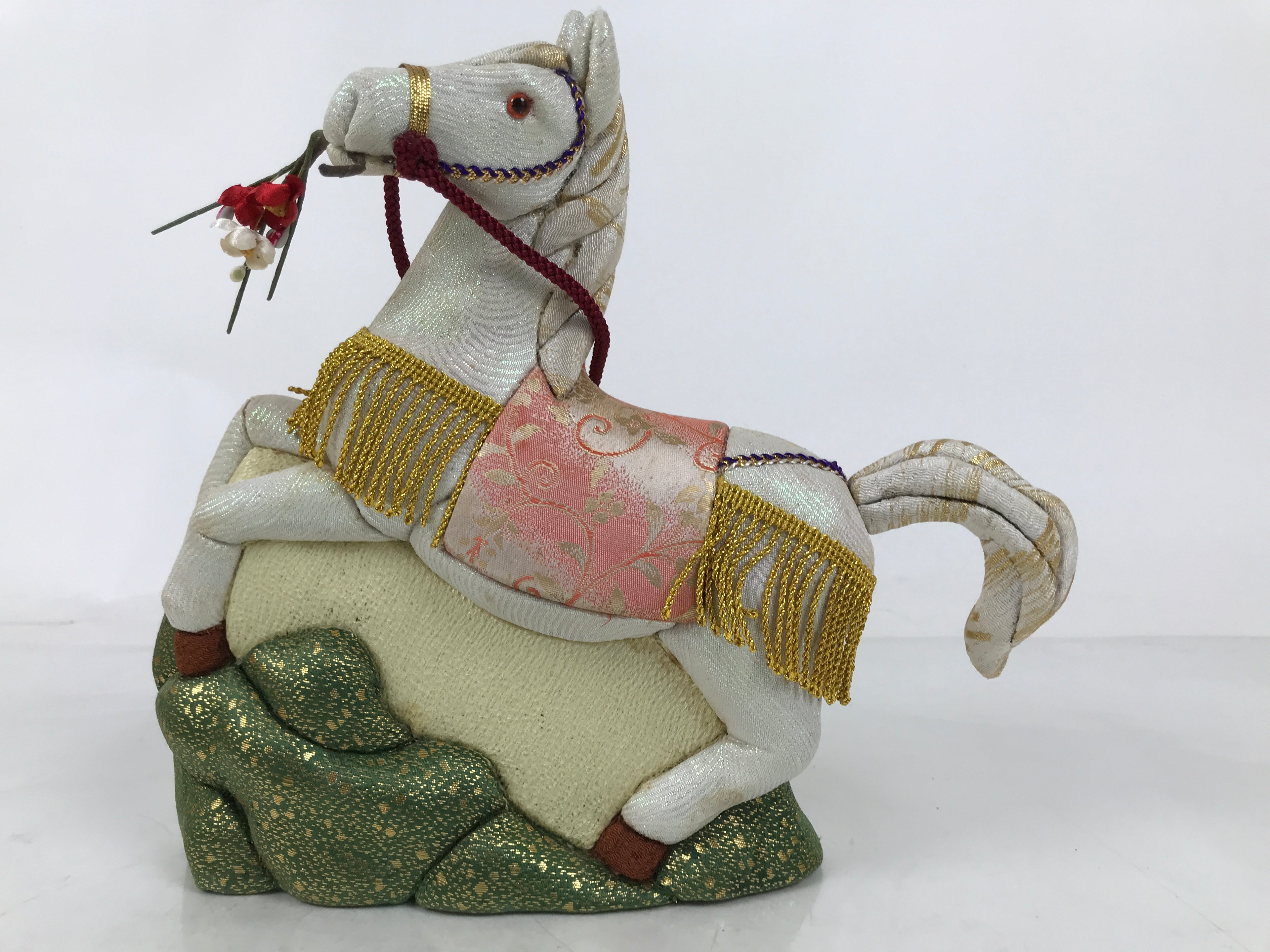 Japanese Zodiac Fabric Doll Horse Vtg Kimekomi Ningyo Animal White Tenma ST29