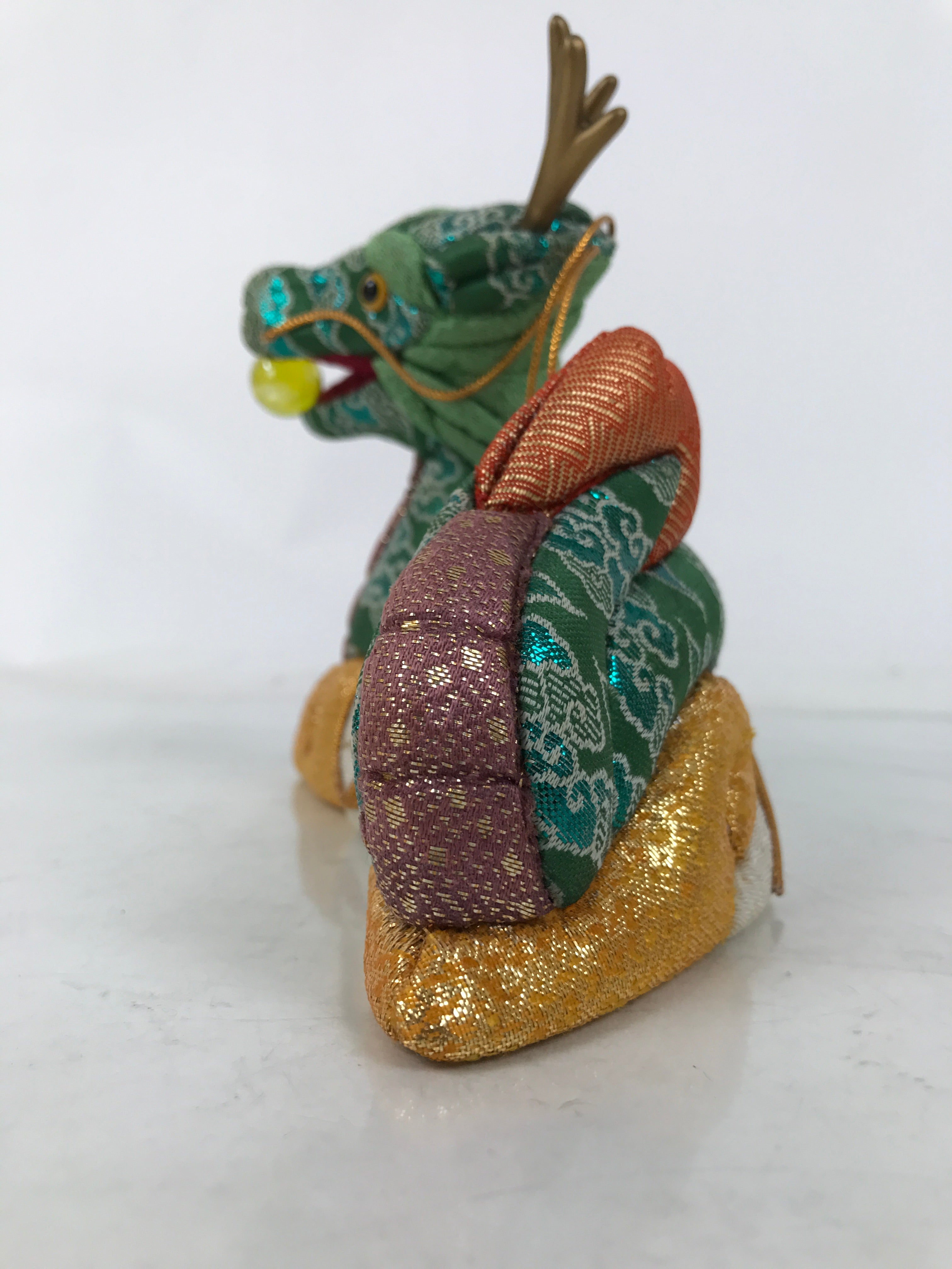 Japanese Zodiac Fabric Dragon Doll Vtg Kimekomi Ningyo Animal Green Gold Rice ST