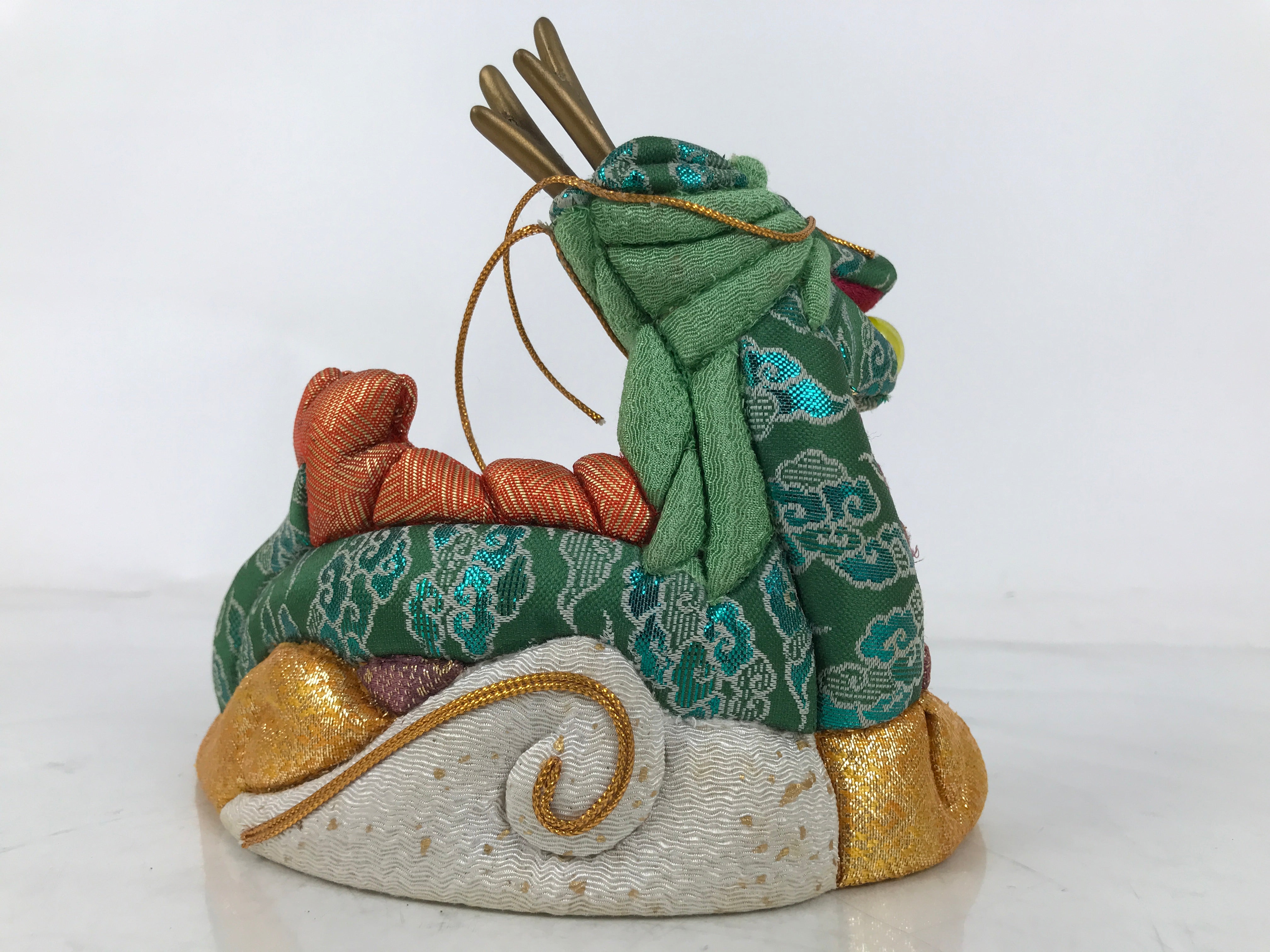 Japanese Zodiac Fabric Dragon Doll Vtg Kimekomi Ningyo Animal Green Gold Rice ST