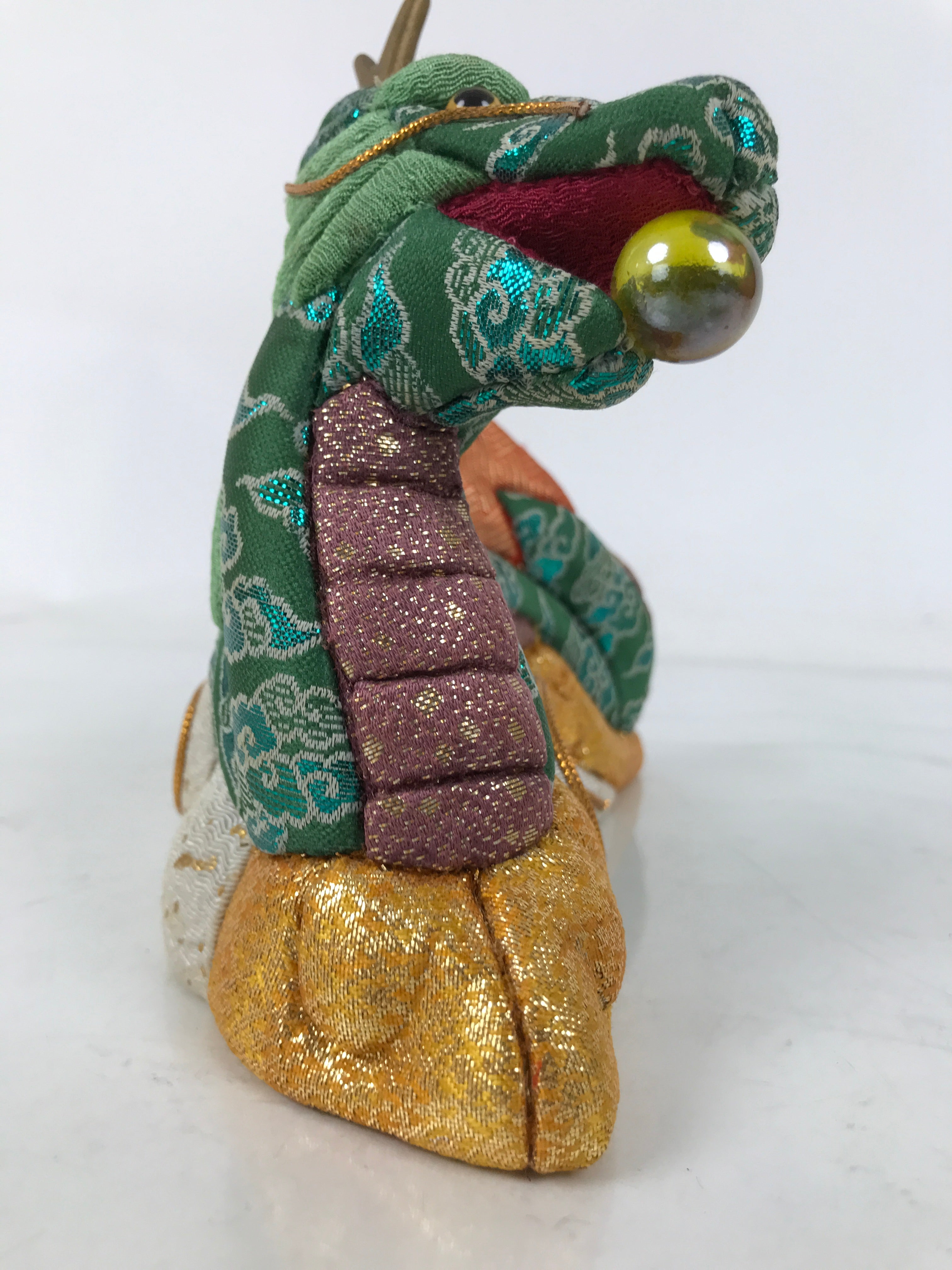 Japanese Zodiac Fabric Dragon Doll Vtg Kimekomi Ningyo Animal Green Gold Rice ST