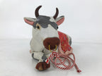 Japanese Zodiac Fabric Ox Doll Vtg Kimekomi Ningyo Animal Rice Barrel White ST26