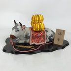 Japanese Zodiac Fabric Ox Doll Vtg Kimekomi Ningyo Animal Rice Barrel White ST26