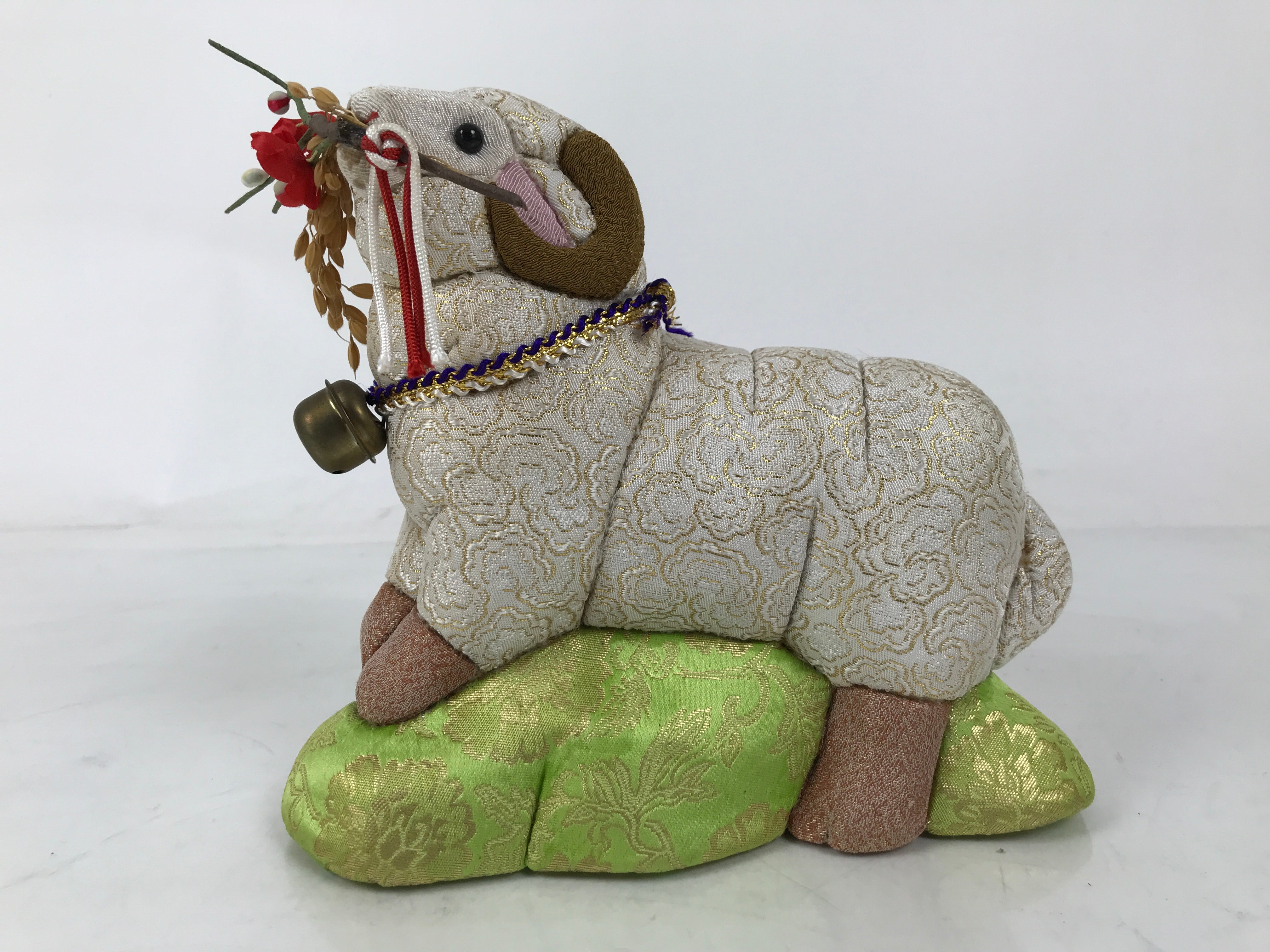 Japanese Zodiac Fabric Sheep Doll Vtg Kimekomi Ningyo Animal Hitsuji w/Case ST33