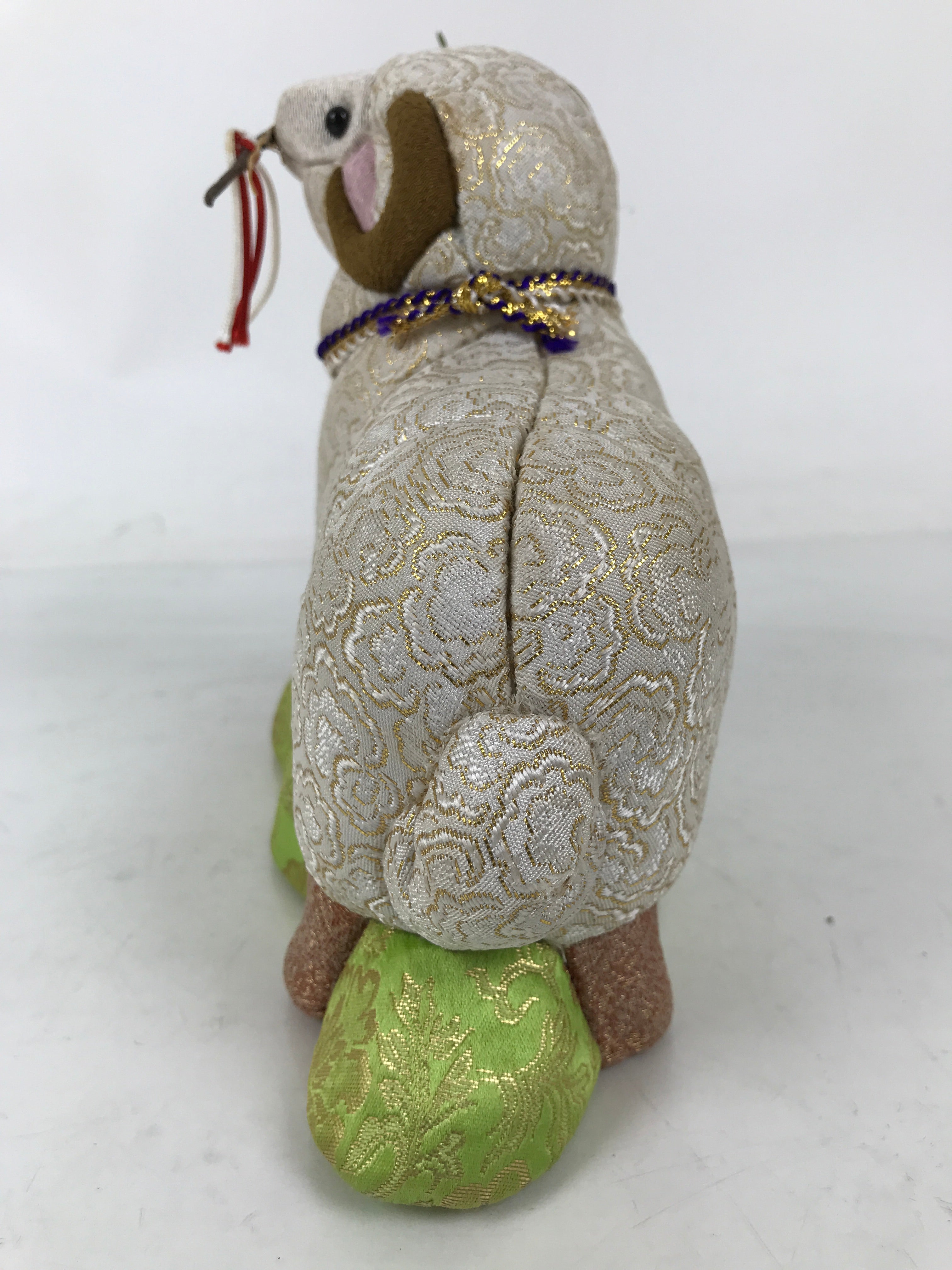 Japanese Zodiac Fabric Sheep Doll Vtg Kimekomi Ningyo Animal Hitsuji w/Case ST33