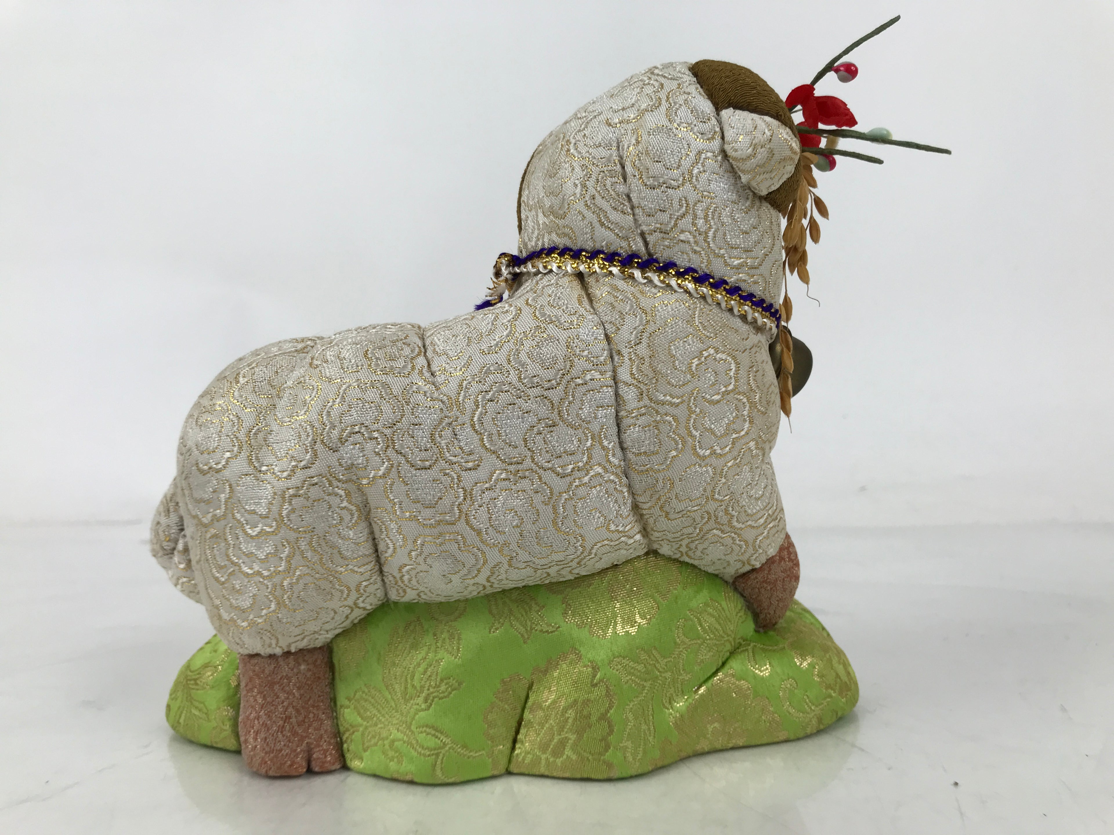 Japanese Zodiac Fabric Sheep Doll Vtg Kimekomi Ningyo Animal Hitsuji w/Case ST33