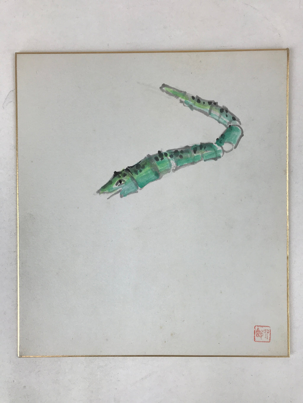 Japanese Zodiac Shikishi Art Board Painting Flying Snake Green A574