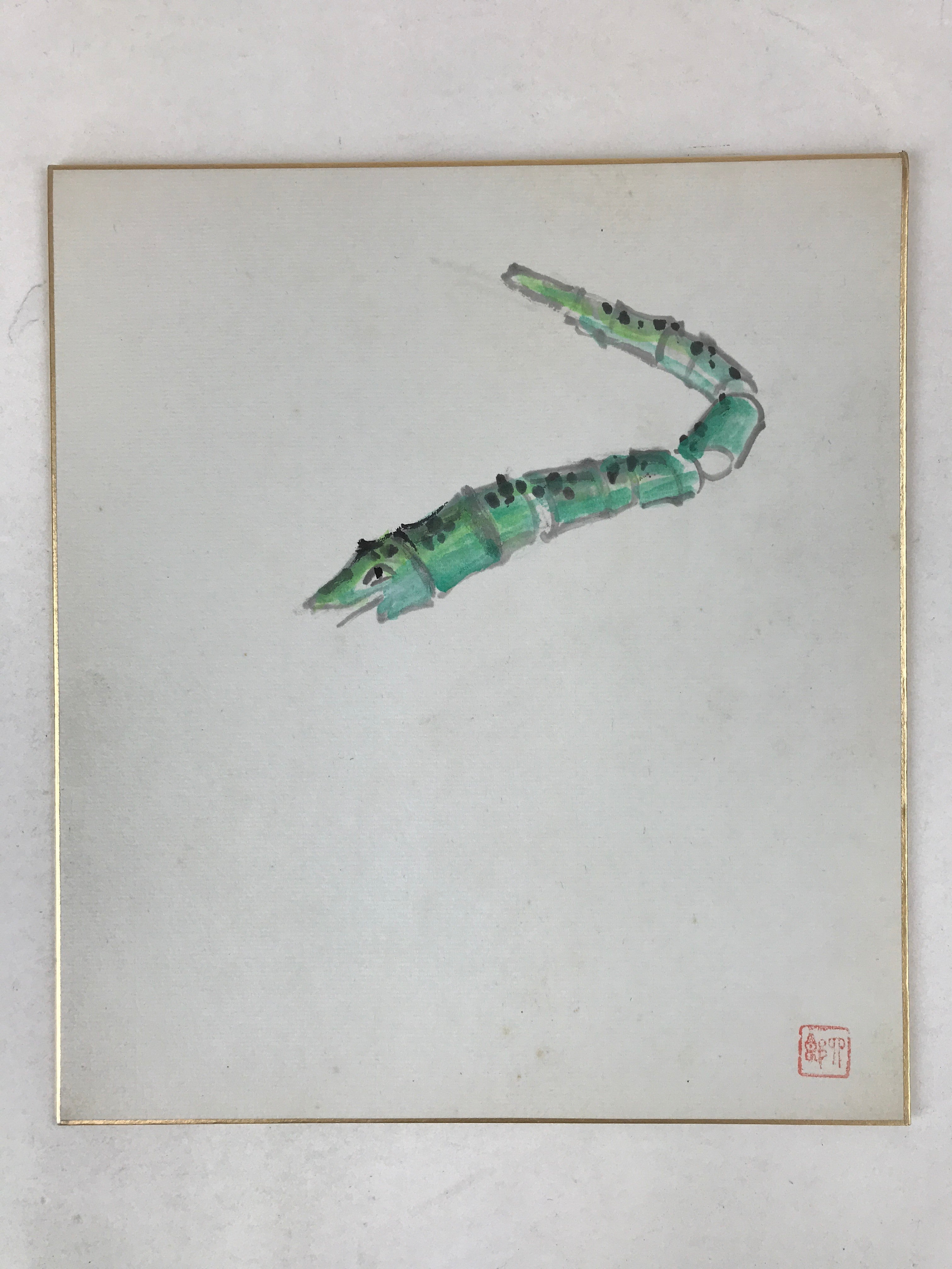 Japanese Zodiac Shikishi Art Board Painting Flying Snake Green A574