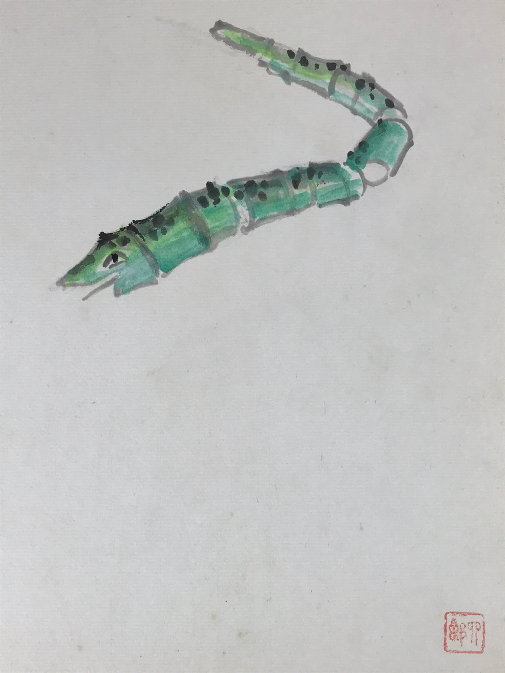Japanese Zodiac Shikishi Art Board Painting Flying Snake Green A574