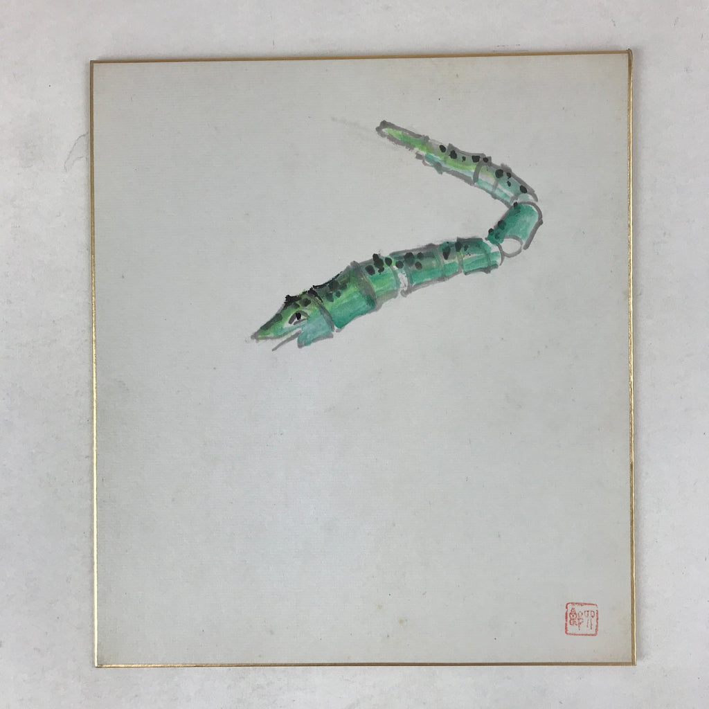 Japanese Zodiac Shikishi Art Board Painting Flying Snake Green A574