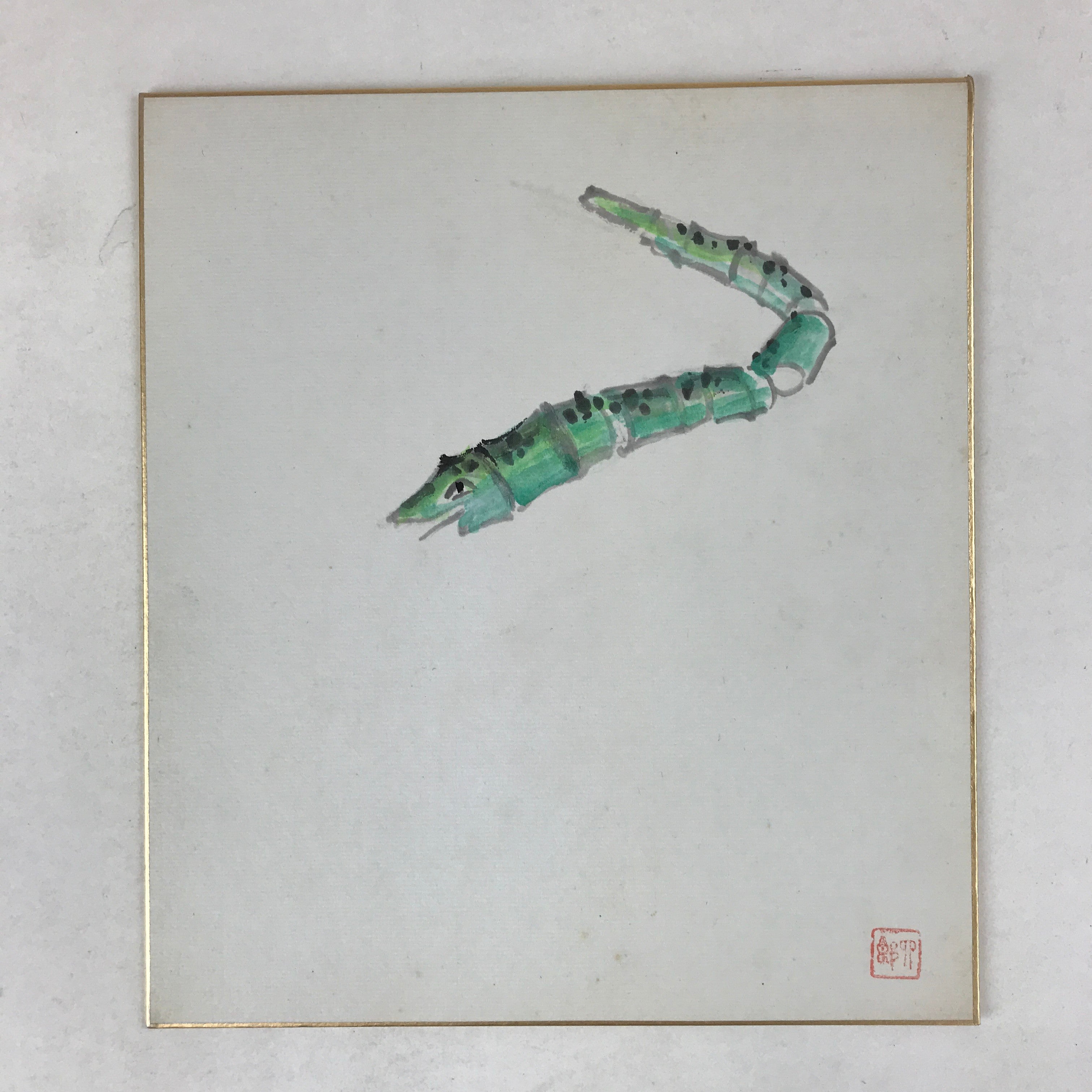Japanese Zodiac Shikishi Art Board Painting Flying Snake Green A574