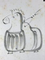 Japanese Zodiac Shikishi Art Board Painting Horse Clay Bell Dorei Black A604