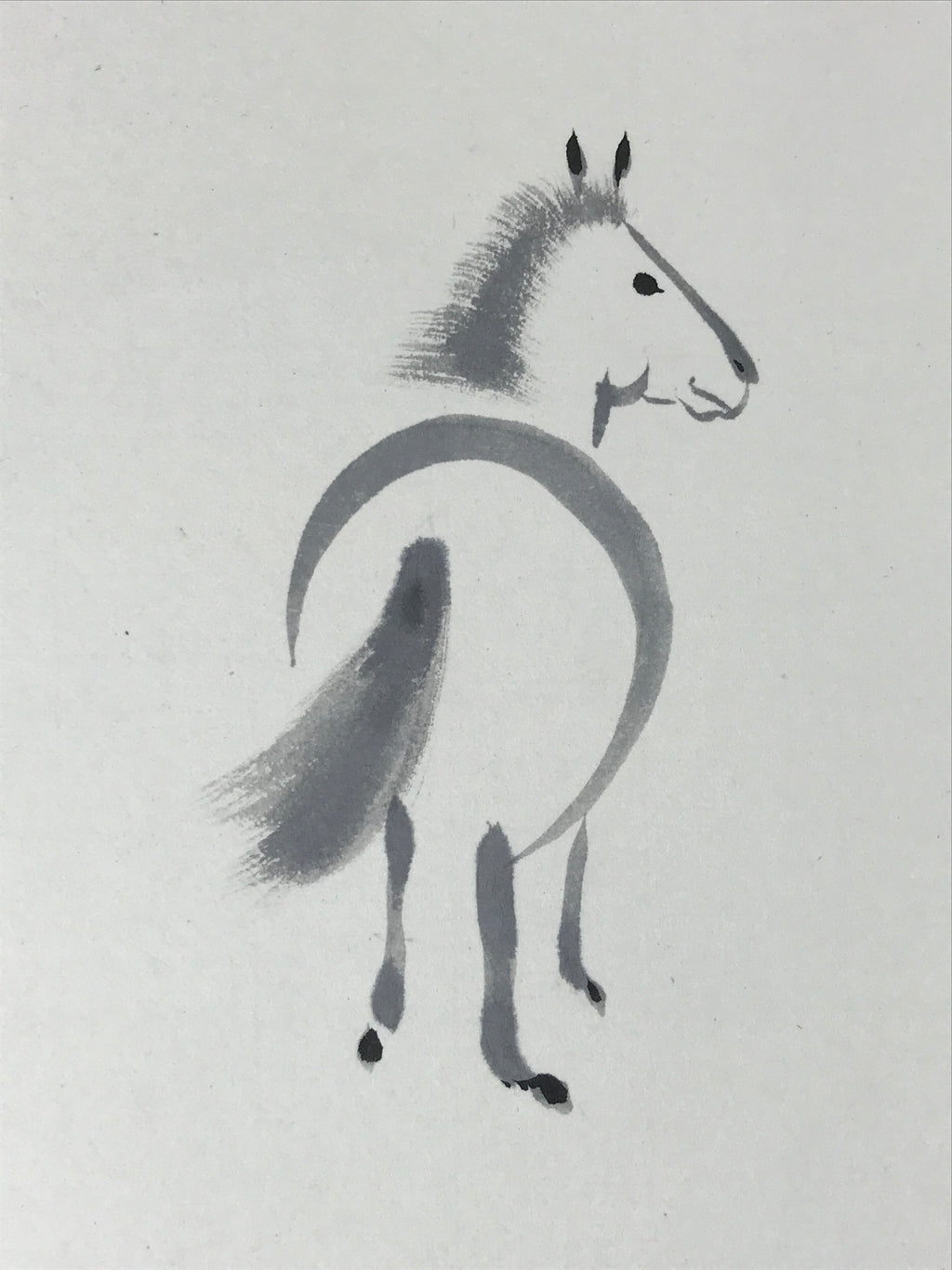 Japanese Zodiac Shikishi Art Board Painting Horse Monochrome Black White A596