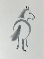 Japanese Zodiac Shikishi Art Board Painting Horse Monochrome Black White A596