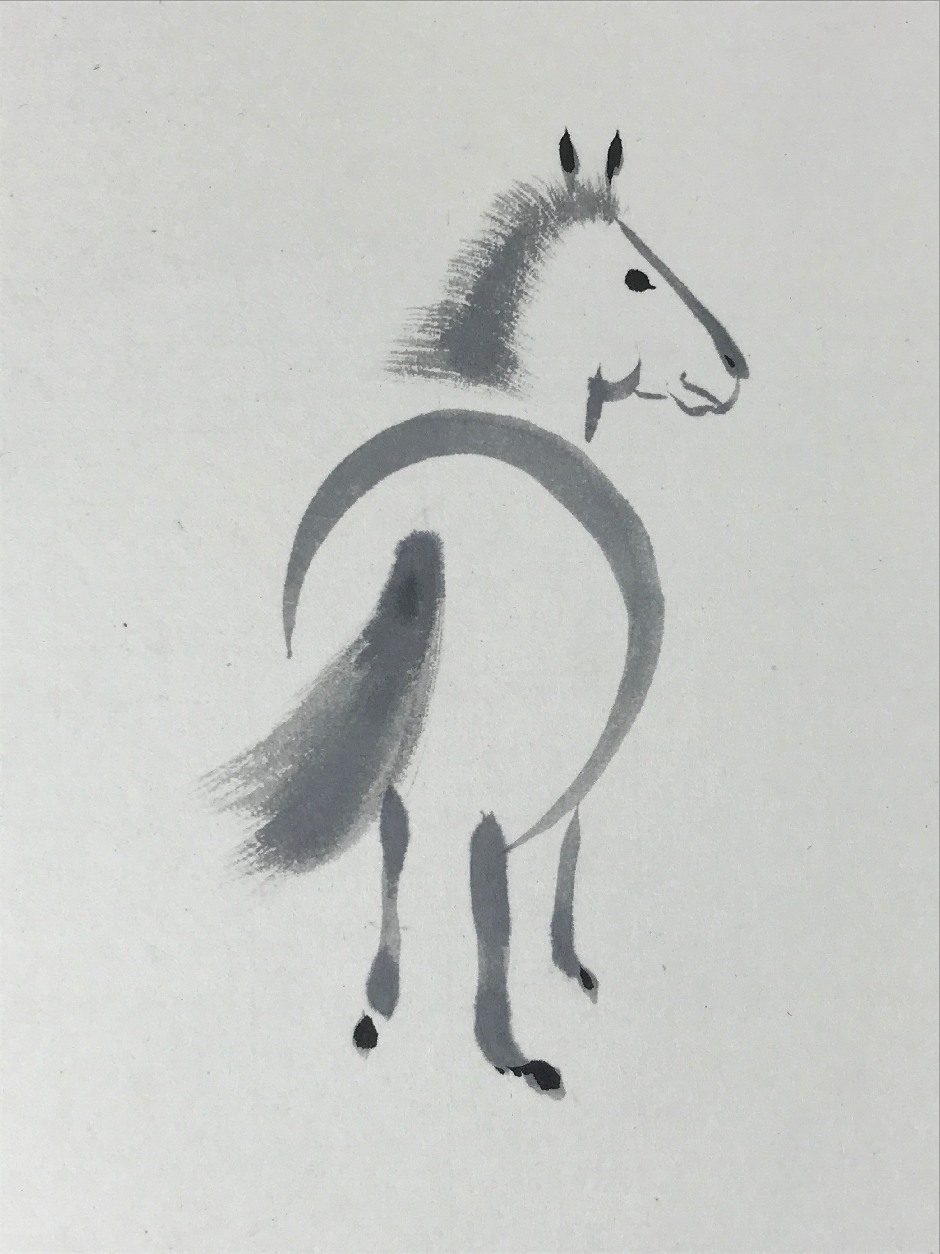Japanese Zodiac Shikishi Art Board Painting Horse Monochrome Black White A596
