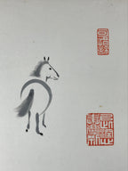 Japanese Zodiac Shikishi Art Board Painting Horse Monochrome Black White A596