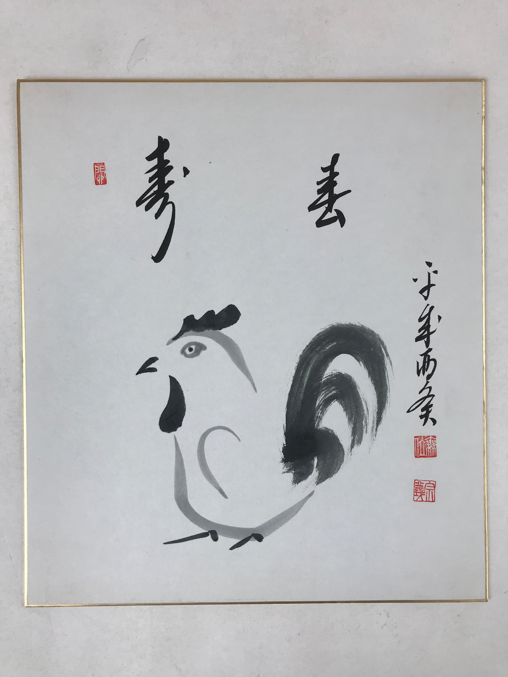 Japanese Zodiac Shikishi Art Board Painting Rooster Monochrome Black White A581