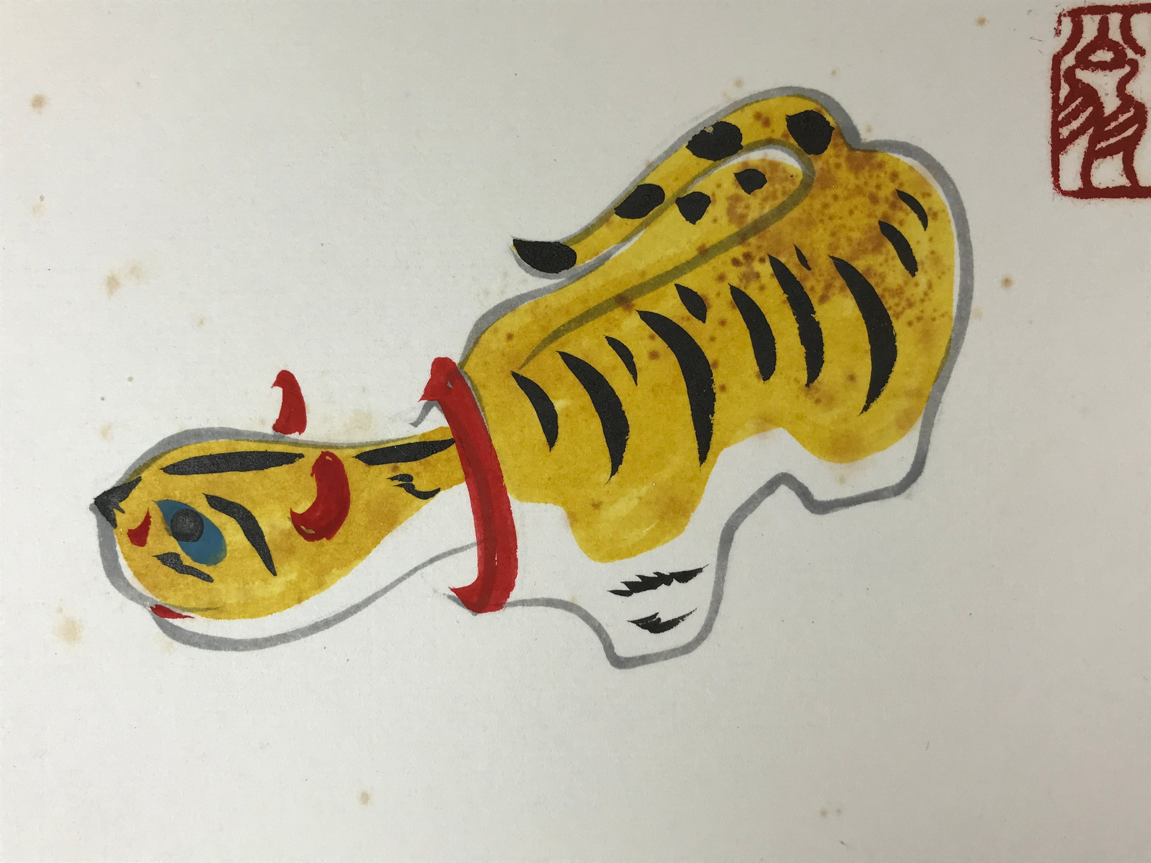 Japanese Zodiac Shikishi Art Board Painting Tiger Beko Folk Toy Yellow A602