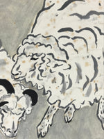 Japanese Zodiac Shikishi Art Board Painting Two Sheeps Realistic Silver A580