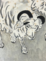 Japanese Zodiac Shikishi Art Board Painting Two Sheeps Realistic Silver A580