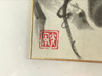 Japanese Zodiac Shikishi Art Board Painting Vtg Monkey Proverb Black Kanji A650