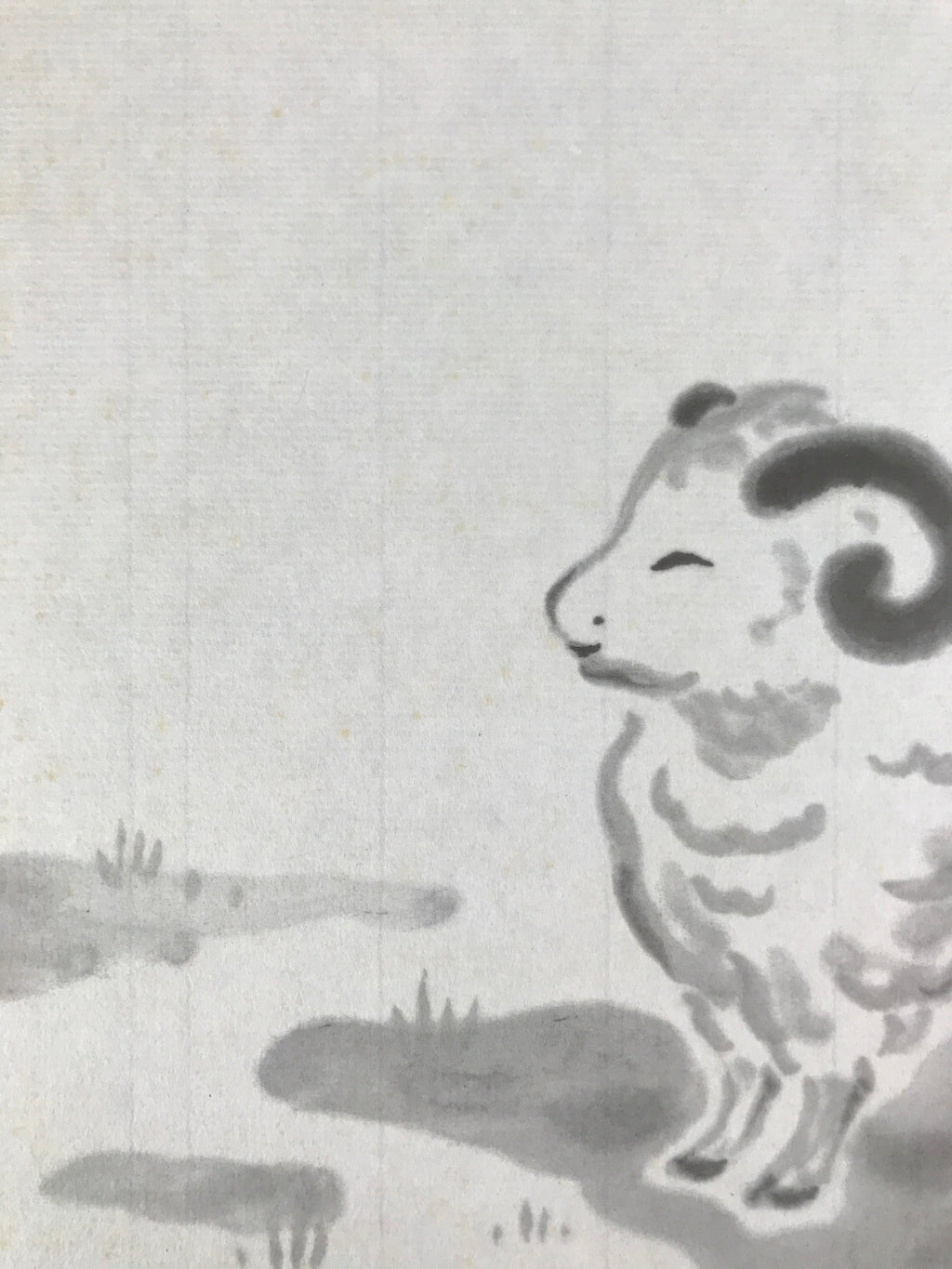 Japanese Zodiac Shikishi Art Board Painting Vtg Sheep Lamb Black Kanji A664