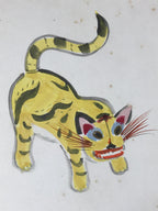 Japanese Zodiac Shikishi Art Board Painting Yellow Tiger Blue Eyes Tail Up A603