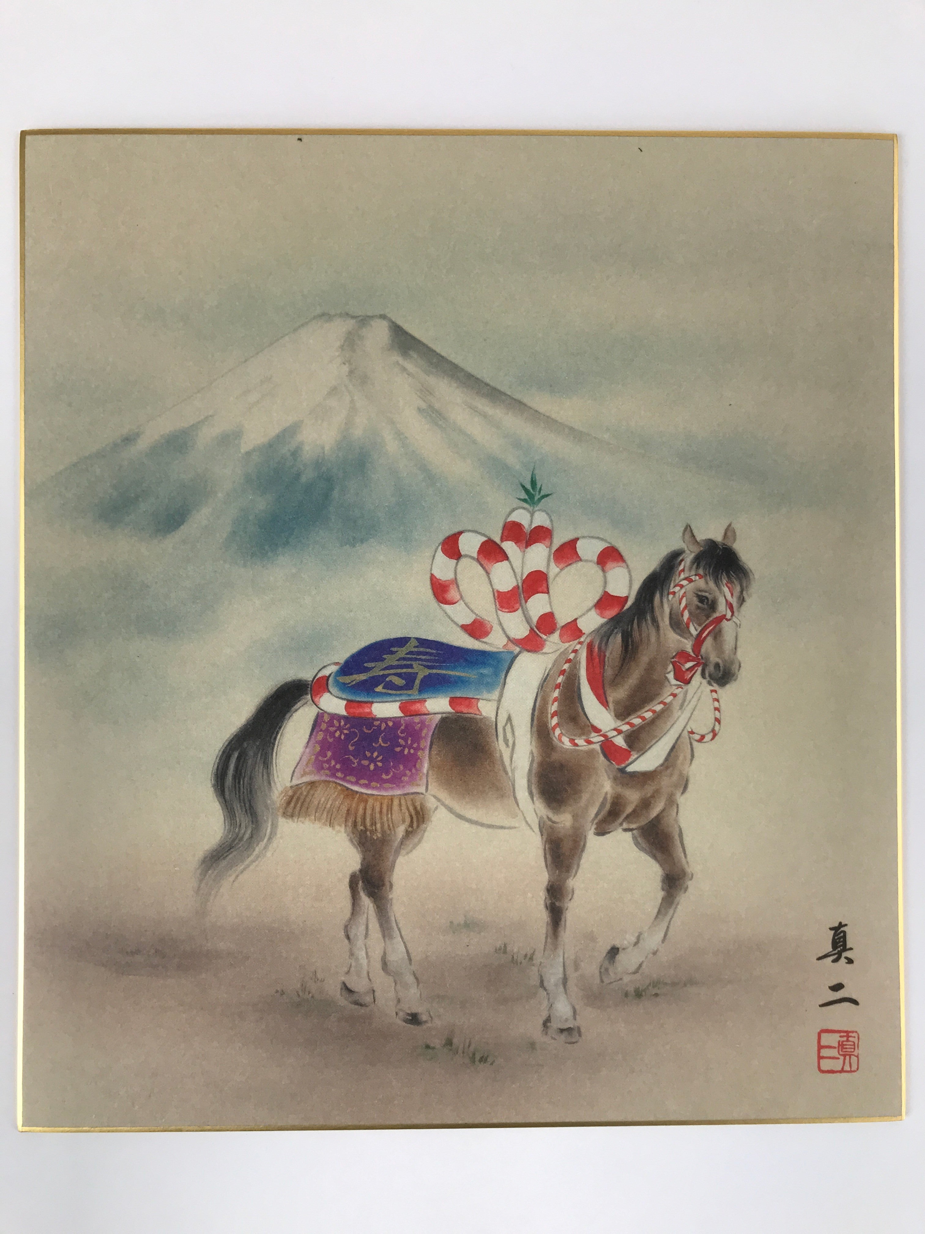 Japanese Zodiac Shikishi Art Board Reproduction Horse Mount Fuji Kotobuki A611