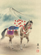 Japanese Zodiac Shikishi Art Board Reproduction Horse Mount Fuji Kotobuki A611