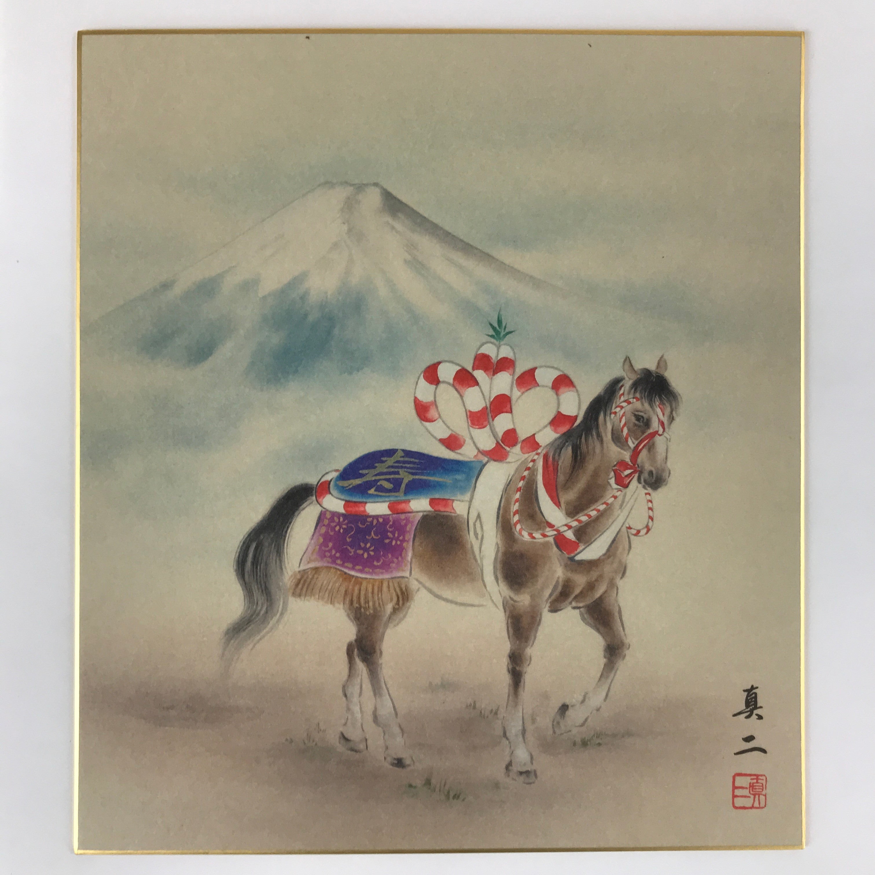 Japanese Zodiac Shikishi Art Board Reproduction Horse Mount Fuji Kotobuki A611