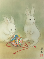 Japanese Zodiac Shikishi Art Board Reproduction Two Rabbits Temari Ball A612