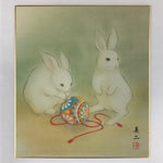 Japanese Zodiac Shikishi Art Board Reproduction Two Rabbits Temari Ball A612