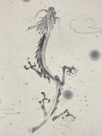 Japanese Zodiac Shikishi Art Board Vtg Flying Dragon Gray Monochrome A627