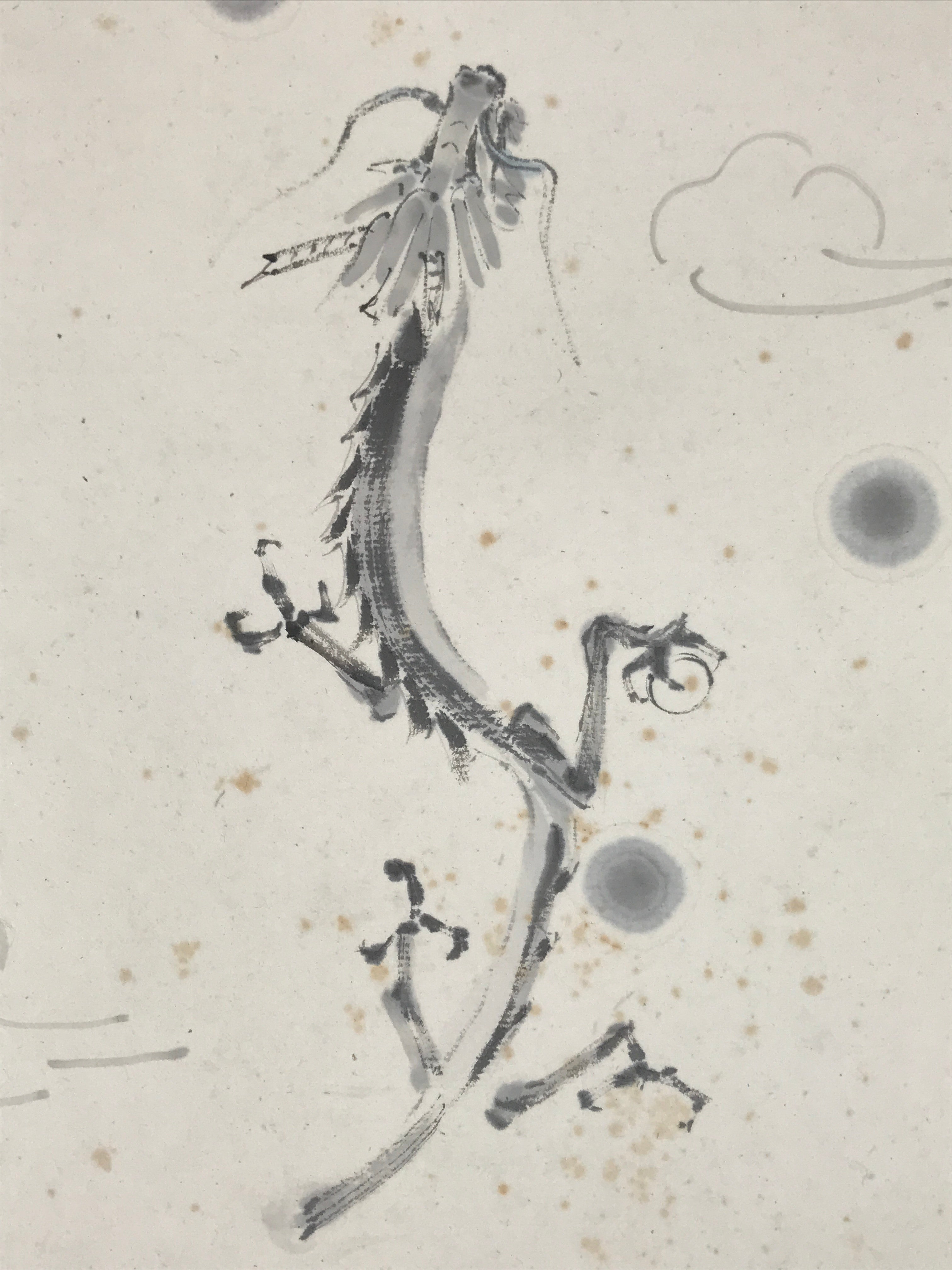 Japanese Zodiac Shikishi Art Board Vtg Flying Dragon Gray Monochrome A627