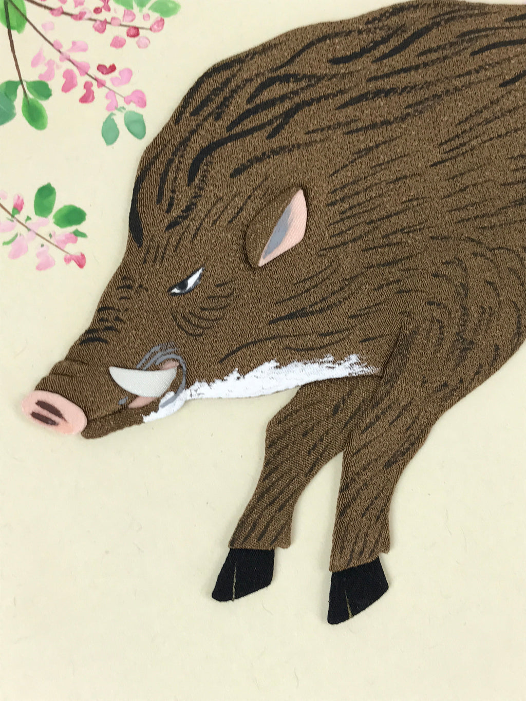 Japanese Zodiac Shikishi Art Board Vtg Oshie Zaiku Fabric Silk Craft Boar A569