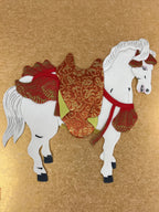 Japanese Zodiac Shikishi Art Board Vtg Oshie Zaiku Fabric Silk Craft Horse A572