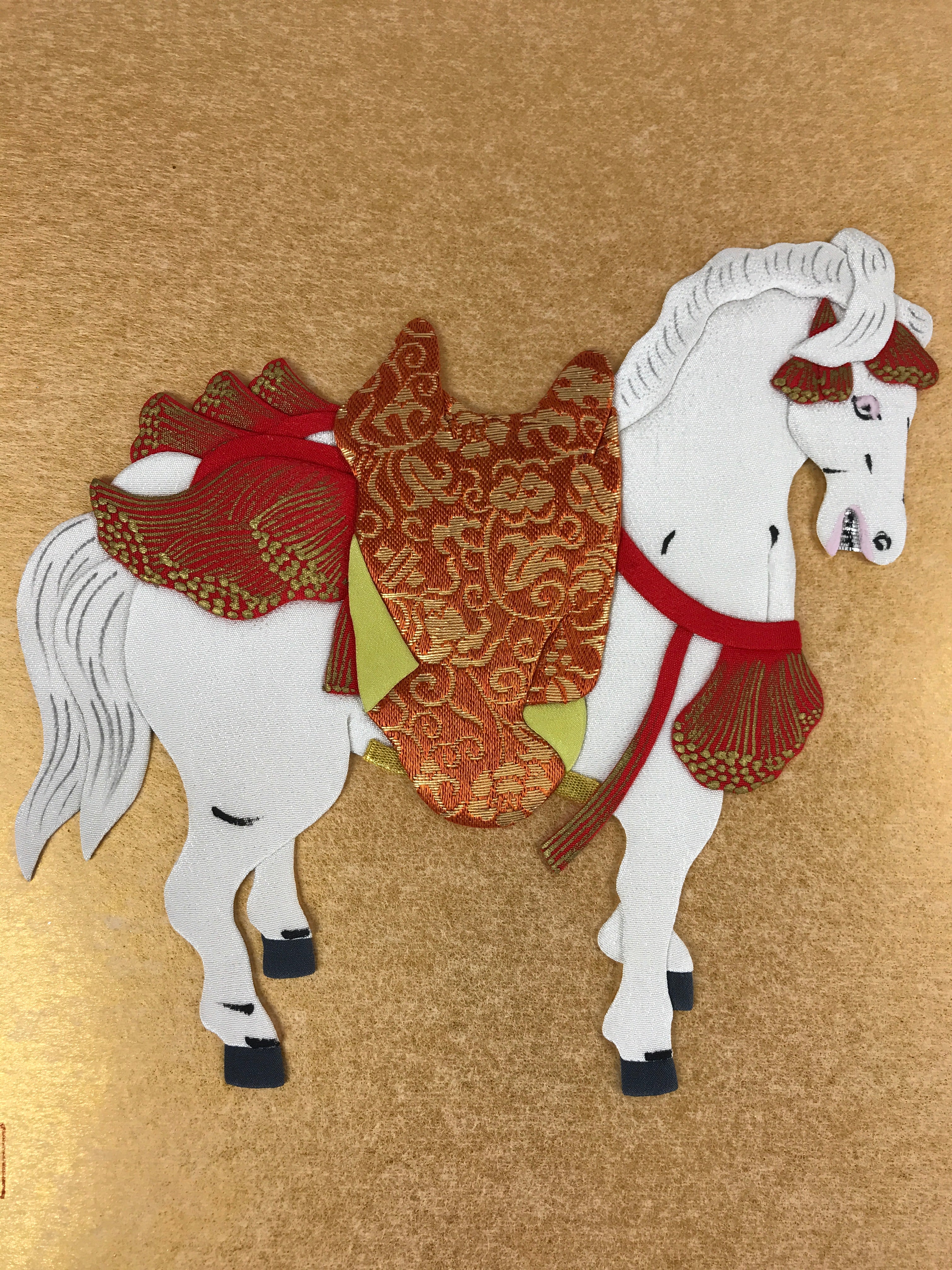 Japanese Zodiac Shikishi Art Board Vtg Oshie Zaiku Fabric Silk Craft Horse A572
